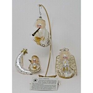 Smithsonian Italian Blown Glass Angel Horn Moon Christmas Art Glass Ornaments